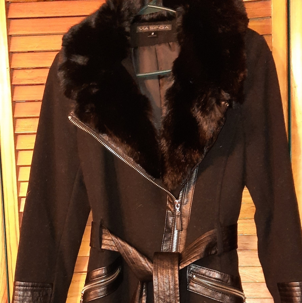 Viaspiga Faux Fur Wool Coat Size 6